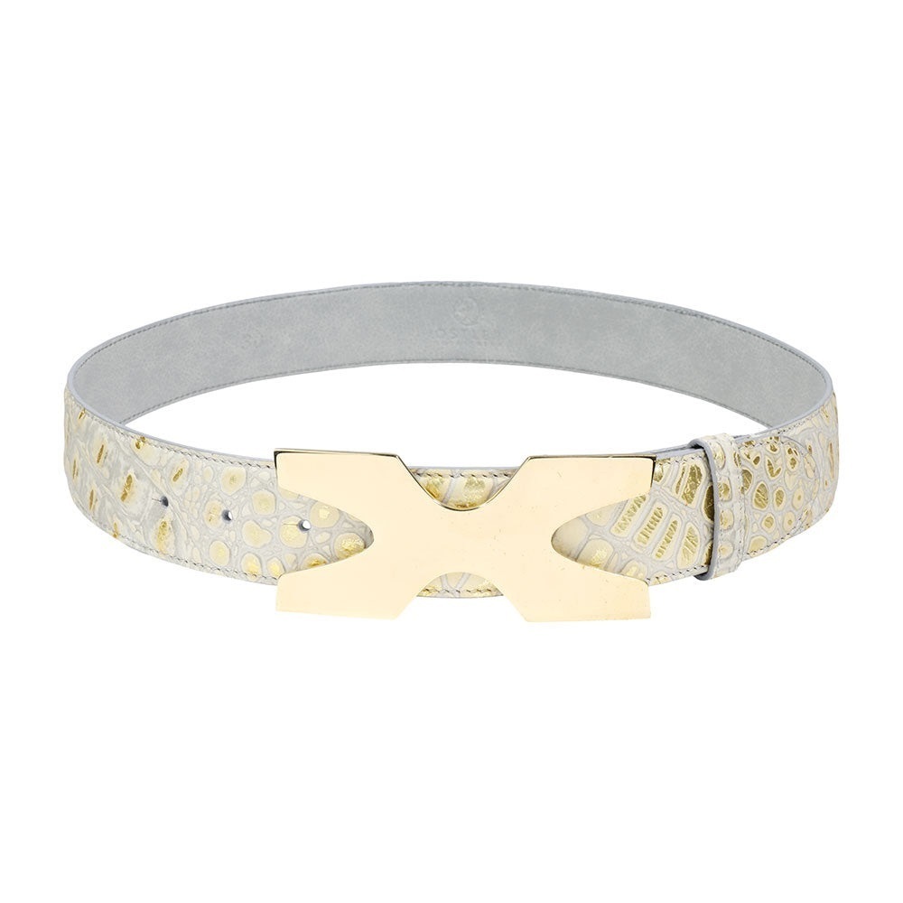 Ostler Equestrian Cavaletti Contour Belt Honey Crocodile Embossed Gold Hardware
